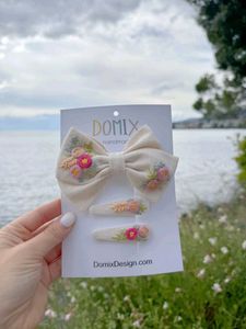 Chic Embroidered Bow Hair Clips