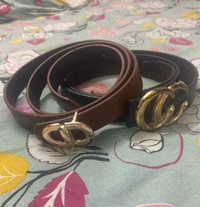 2 Classic Leather Belt with Gold Buckle