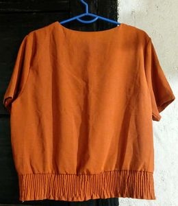 Orange V-Neck Button Down Top