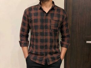 Men's Brown &amp; Black Checked Casual Shirt | Full Sl