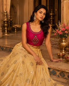 Aesthetic Yellow pink crop top skirt set