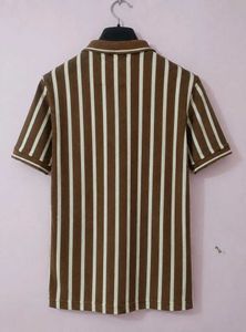 Brown &amp; Cream Striped Polo T-Shirt | Half Sleeve
