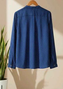 Blue Polka Dot Blouse with Pockets