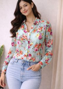 Chic Floral Print Button-Down Shirt