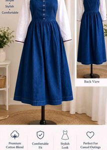 Blue Denim Pinafore Dress with White Blouse