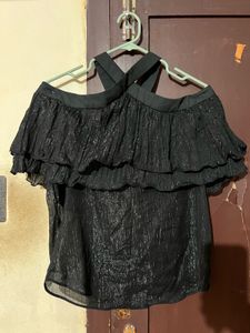Elegant Black Ruffled Off-Shoulder Top