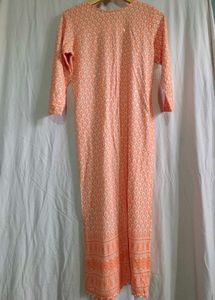 Peach Printed Kurta with White Pants
