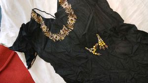 Elegant Black Anarkali Kurta with Golden Embroider