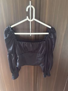 Satin Square Neck Puff Sleeve Top