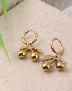 Women Gold Cherry Shaped Charm Hoop Earrings