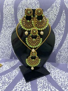 Gold-Tone Necklace and Earring Set with Mangtika