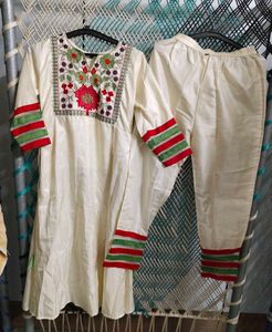 Elegant Cream Embroidered Kurta with Pants