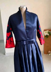 Elegant Navy Floral Print Maxi Dress