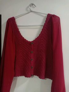 Red Full Sleeves Balloon Top