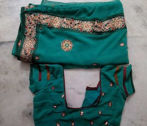 Elegant Teal Embroidered Saree