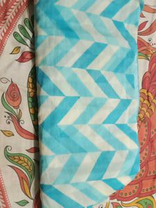 Beautiful Blue &amp; White Chevron Print Saree
