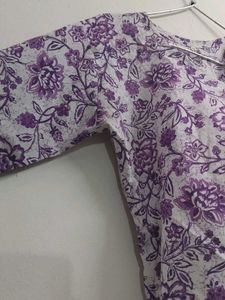 Purple Floral Print Cotton Kurta