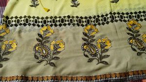 Yellow Floral Print Saree with Blouse