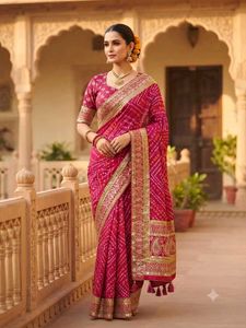 Stunning Pink Bandhani Chiffon Saree