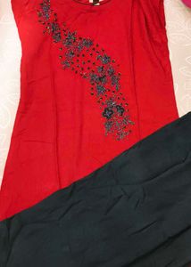 Red Embroidered Kurta Set