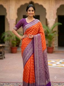 Orange n Purple georgette saree- blouse