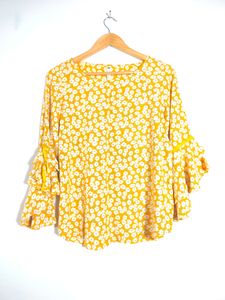 Gold With White Floral Printed Tops (Women's)