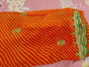 Vibrant Orange Leheriya Saree with blouse