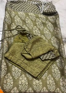 Elegant Olive Green Saree with Blouse