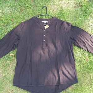 Crew Neck Long Sleeve Button- Up Top