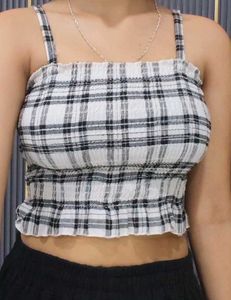 Trendy Plaid Smocked Crop Top