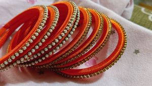 Orange Beaded Bangles - Set of 8