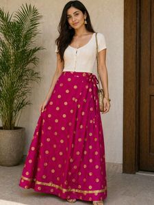 Vibrant Pink Polka Dot Skirt/ Lehenga