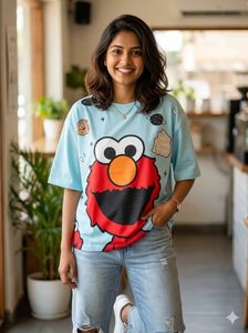 Cute Elmo Graphic Print Oversized T-Shirt