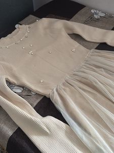 Elegant Pearl Embellished Tulle Dress