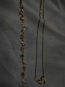 Gold Tone Bracelet and Heart Necklace Set