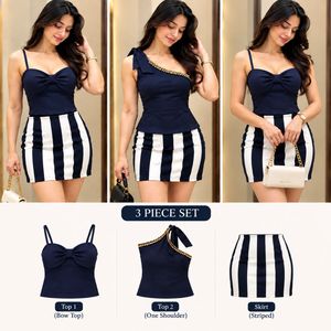 Chic 3-Piece Navy & White Striped Set