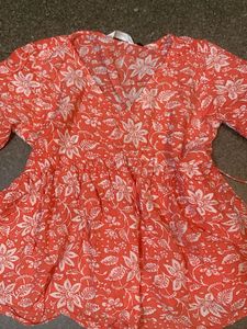 Orange Floral Print Peplum Top