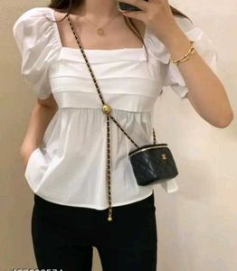 Stylish White Puff Sleeve Top 🤍👗