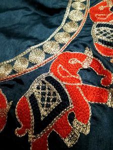 Embroidered thread work  Elephant Blouse piece