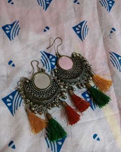 Boho Tassel Earrings Mirror Work