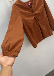 Stylish Brown Twisted Neck Top