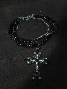 Gothic Cross Layered Beaded Necklace 🦇🕷️