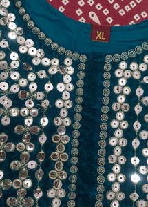 Teal Velvet Mirror Work Suit