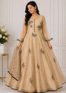 Elegant Beige Embroidered Gown