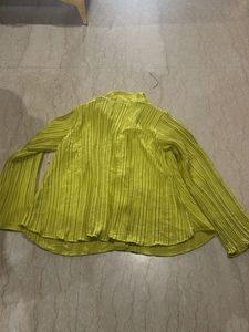 Lime Green Pleated Button-Up Shirt