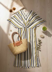 Berrylush Women Yellow & Off-White Stripe Printed