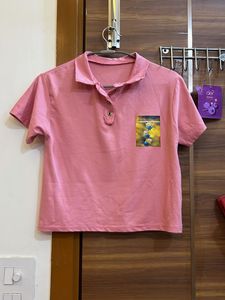 Coral Pink Collared T-Shirt