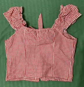 Gingham Print Sweetheart Neck Crop Top