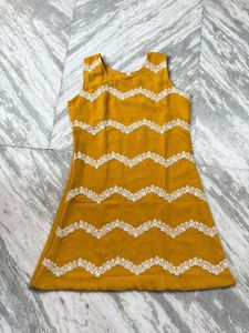 Yellow Kurta with White Embroidery