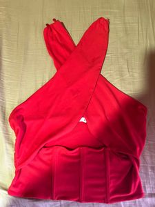 Red Crop Halter Corset Top